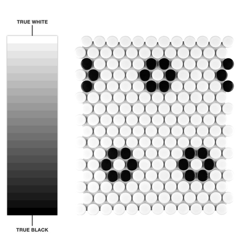 Metro Penny Matte White with Black Hvy Flwr 9-3/4" x 11-1/2" Porcelain Mosaic Floor and Wall Tile