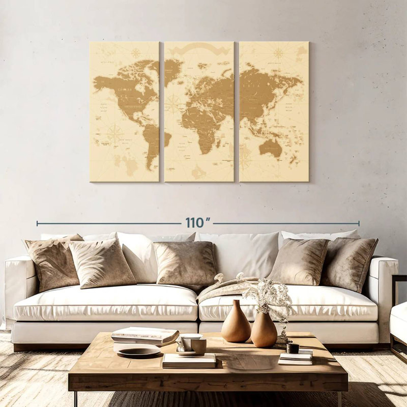 'Amber World Map, 48" H x 74" W