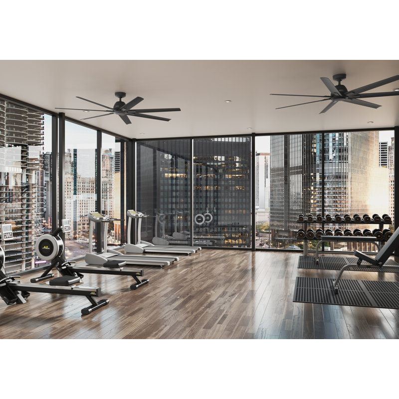 72" 7 - Blade ENERGY STAR Damp Rated Standard Ceiling Fan with Wall Control, Matte Black