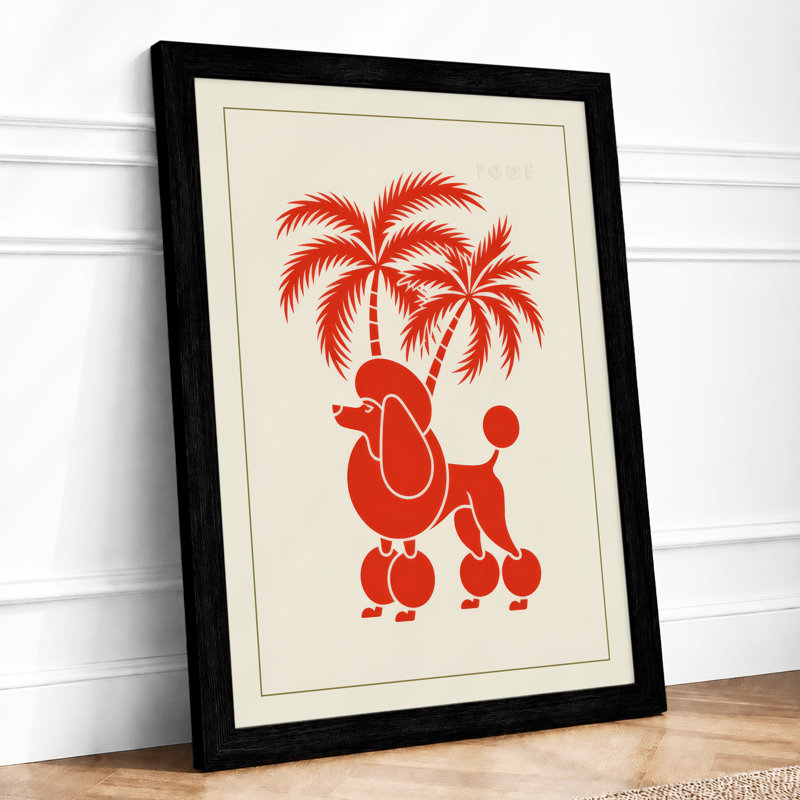 Poodle Under Palms Mid-Century - Framed Print, A3 - 42.0 x 29.7 cm, Black