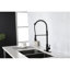 Robinet de cuisine en acier inoxydable avec douchette pivotante à 360 degrés en noir mat, usée par 3 éviers industriels