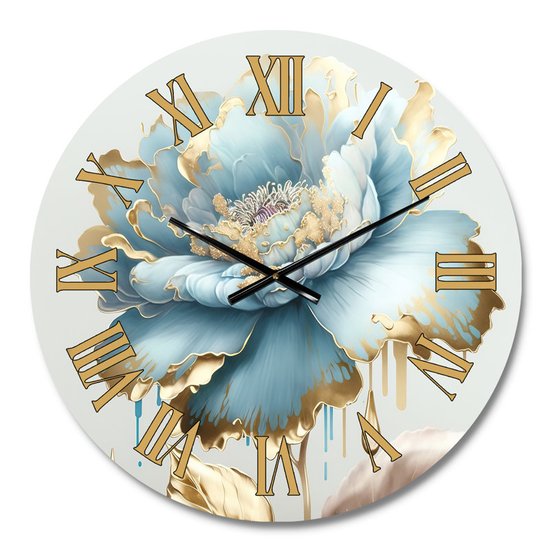 Horloge murale Chic Blue Blooming Flower III - Floral and Botanical, Médium