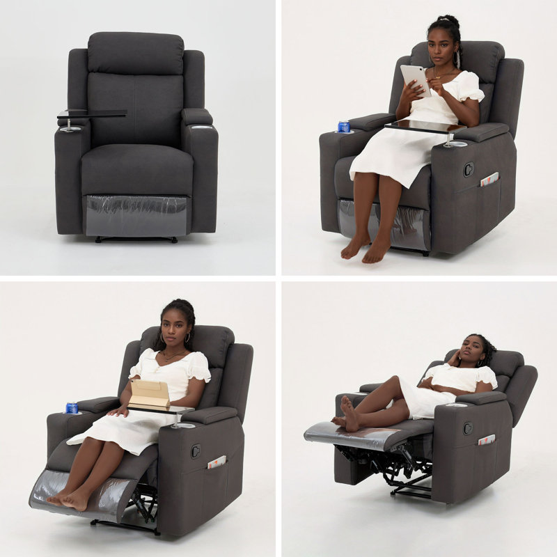 Upholstered Home Theater Recliner Sofa Seat, Dark Grey 