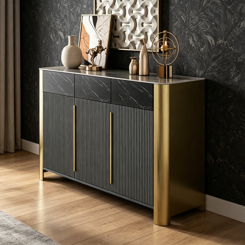 Buffet de rangement réglable de style italien, 43.31" H x 47.24" W x 13.78" D, Doré