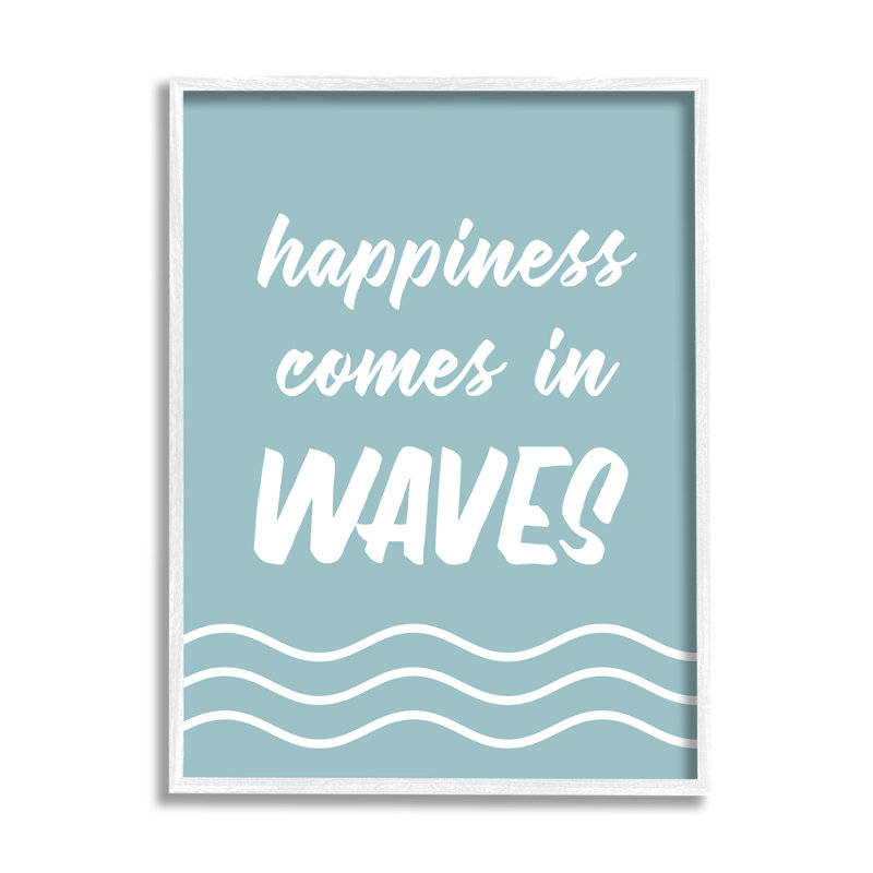 Happiness Beach Water Waves, H 14 po x l 11 po x P 1,5 po, Giclée encadrée blanc bord de mer