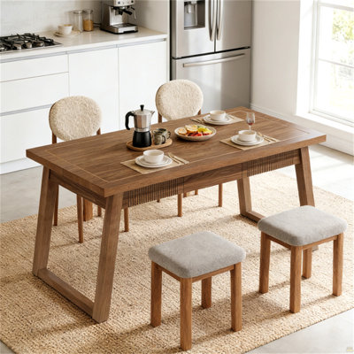 Rectangular Dining Table with Drawer & Solid Wood Legs (Just 1pcs Dining Table)