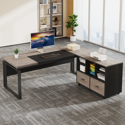 Burgener L-Shape Executive Desk with File Cabinet