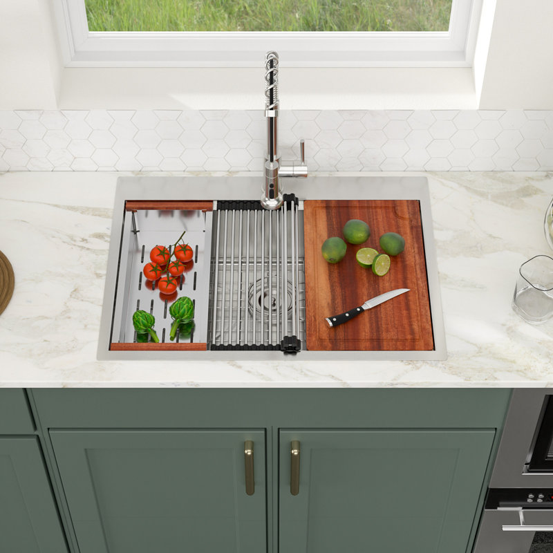 30" L x 22" W Drop-in Kitchen Sink Workstation Sink 16 Gauge Stainless Steel Single Bowl Sink