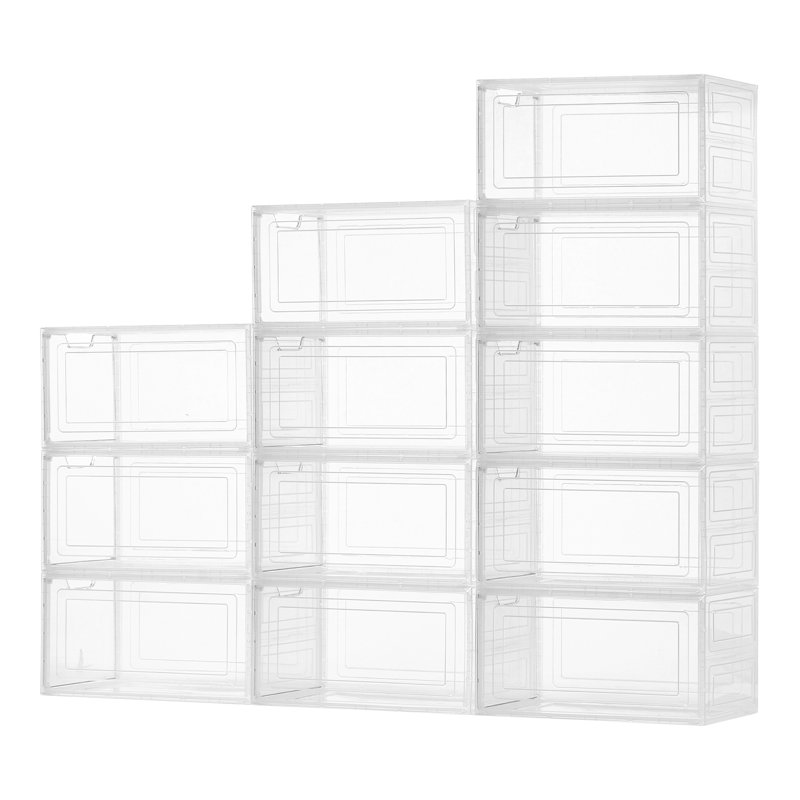 Boîtes de rangement pour chaussures 12 paquets de chaussures empilables US taille 13 blanc transparent