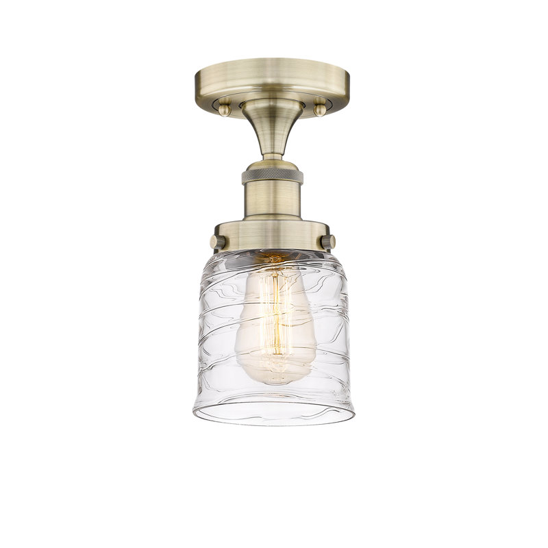 Ravishankar Glass Semi Flush Mount, Antique Brass