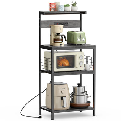 Étagère de cuisine en métal avec prise de courant, table basse 4 niveaux, étagère de rangement de cuisine autoportante, support pour micro-ondes