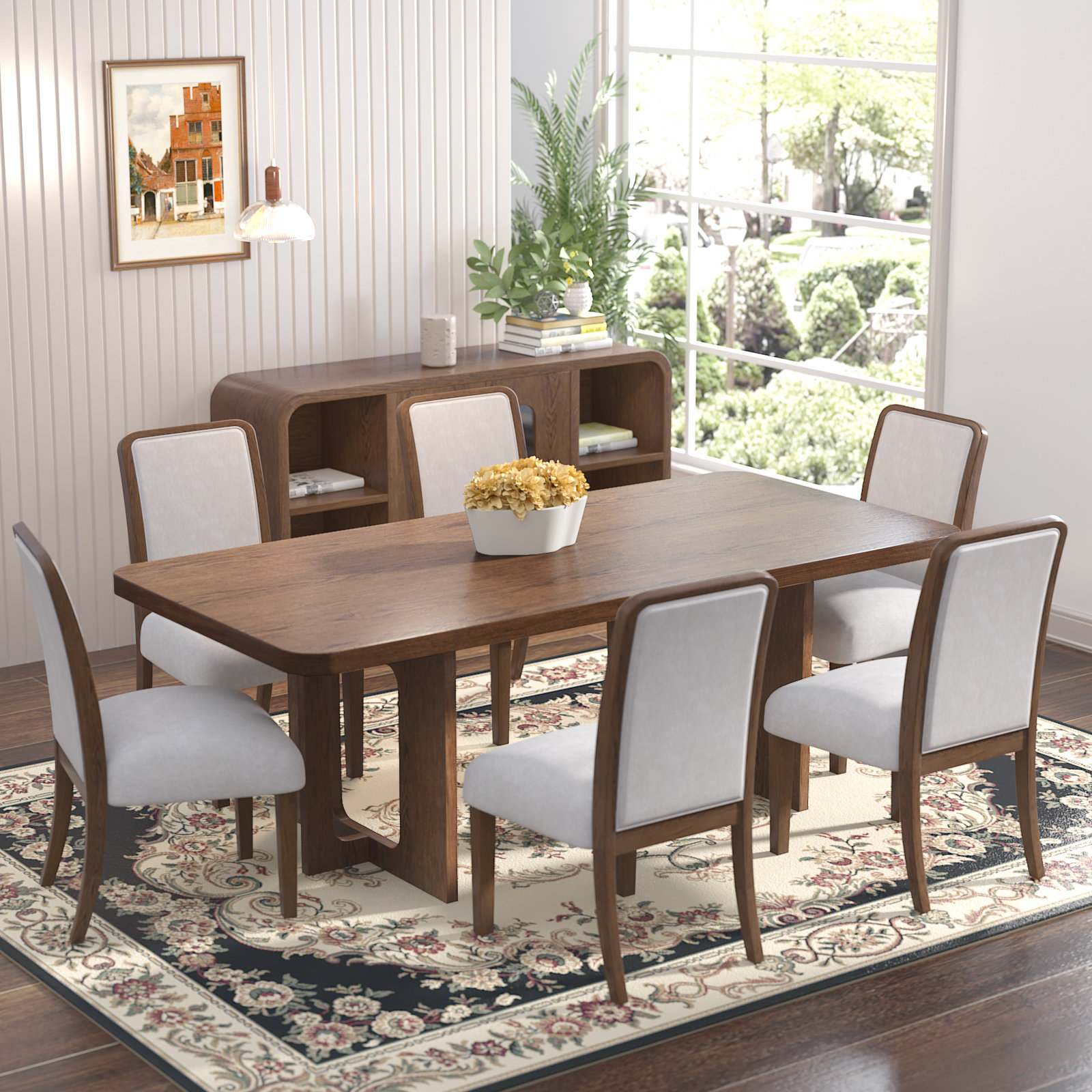 Arkelle 84" Manufactured Wood Trestle Dining Table
