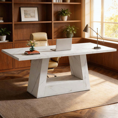 Spacious Faux Marble Office Desk