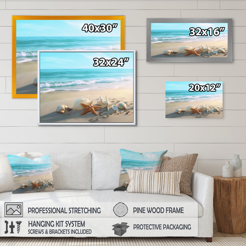 Bord de mer côtier - plage moderne, art mural, H 16 po x l 32 po x P 1 po, Toile tendue