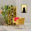 Chat noir sur toile flottante encadrée jaune et gris par Roozbeh Bahramali-939995324-939995320
