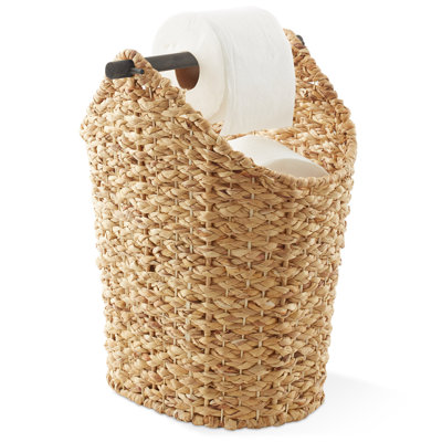 Toilet Paper Roll Holder Storage Basket, Espresso - Wicker Bathroom Tissue Bin