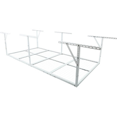 4X8ft Heavy - Duty White Metal Overhead Garage Storage, 600 Lb. Capacity, 22'' 40" For Seasonal And Tool Storage In Rack, Loading, Adjustable To Reclaim Space Tools