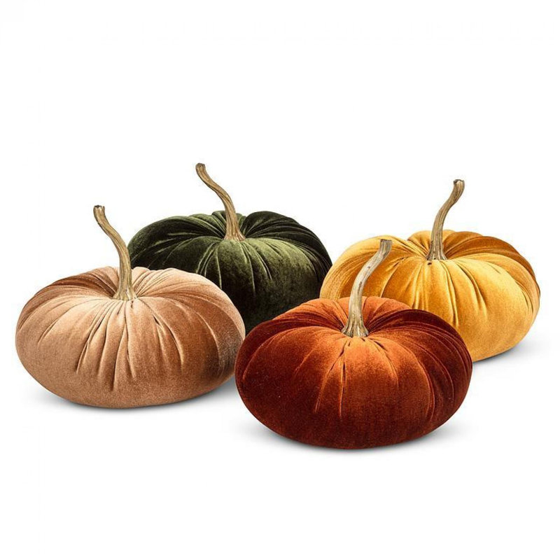 Ensemble de 4 citrouilles décoratives en velours, H 8 po x l 10 po x P 10 po