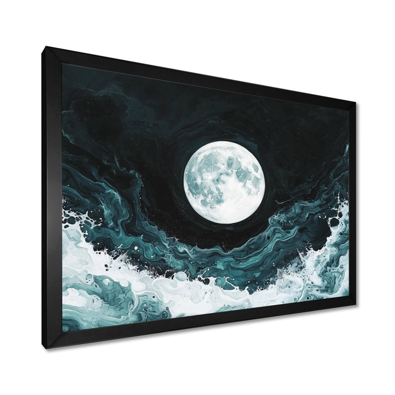 Luminous Dream Of Moon Landscape I - Pleine lune, art mural, Reproduction encadrée d'une seule photo sans pass, Noir