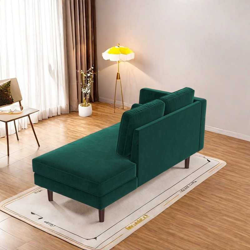 Chaise longue en tissu avec structure en bois massif, Orienté à gauche (vu de face), Vert