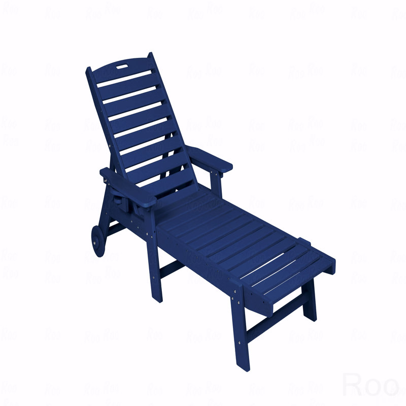 Outdoor Patio Lounge Chair, With Wood Texture, Oversized Chaise Lounge Chair With 5 Positions, HDPE, With Wheels And Cup Holder