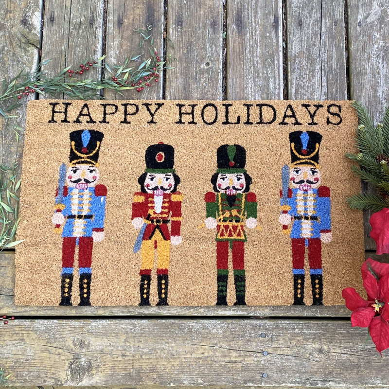 Paillasson d’extérieur antidérapant happy holidays de casse-noisette 30 po x 18 po Lacinda