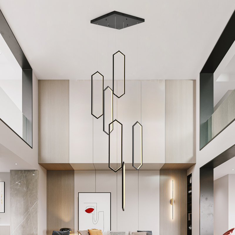  Keysha 6 - Light LED Dimmable Chandelier Long High Ceiling Cluster Pendant for Hallway Staircase with Remote