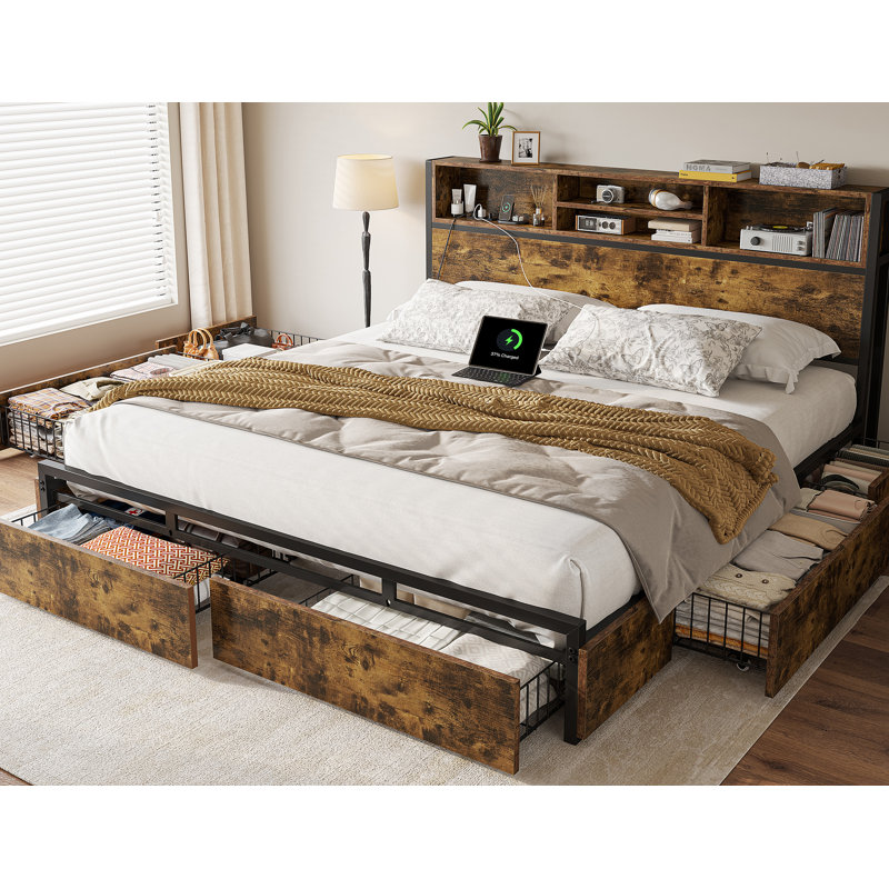Lit avec rangement Weissmann, Très grand lit, Rustic Brown