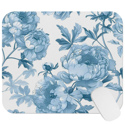 Floral Blue Flowers Pattern XI Flowers Peonies Cottage Gaming Cute Office Laptop Desk Pad Gift Mat Square Rectangle Non-Slip Mousepad