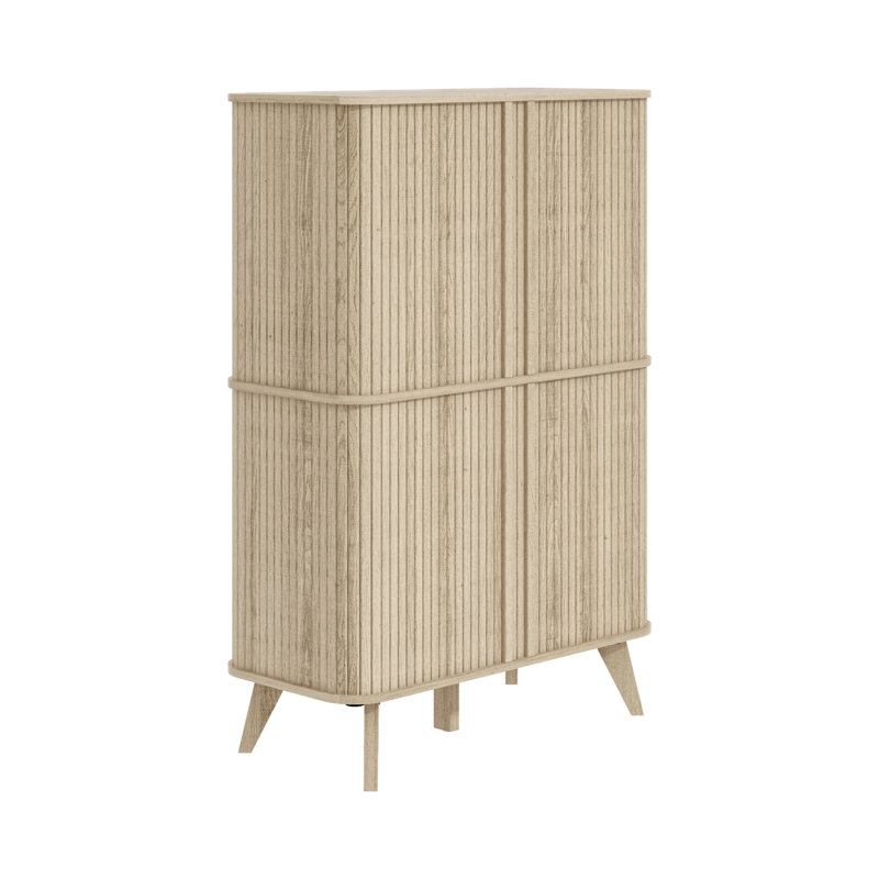 Armoire à chaussures Aurel Mid-Century 18 paires avec portes coulissantes cannelées, Beige