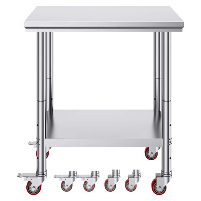 Heavy-Duty Stainless Steel Mobile Prep Table With Adjustable Shelves, Ideal For Commercial Kitchens, Restaurants, And Food Service Operations.