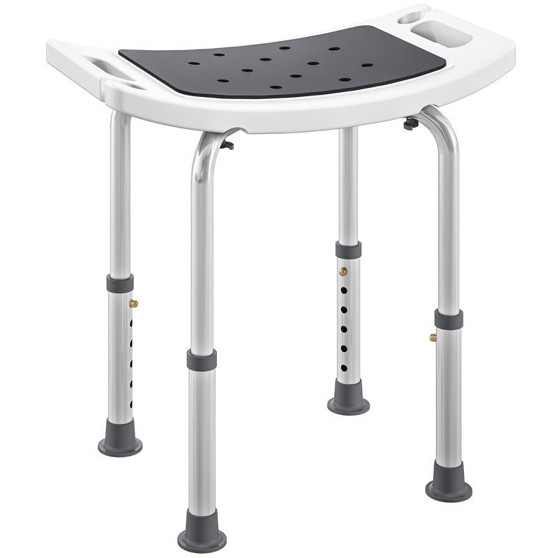 HOMCOM Adjust Aluminium Bath Stool Shower Non Slip w/ Shower Hole, Black