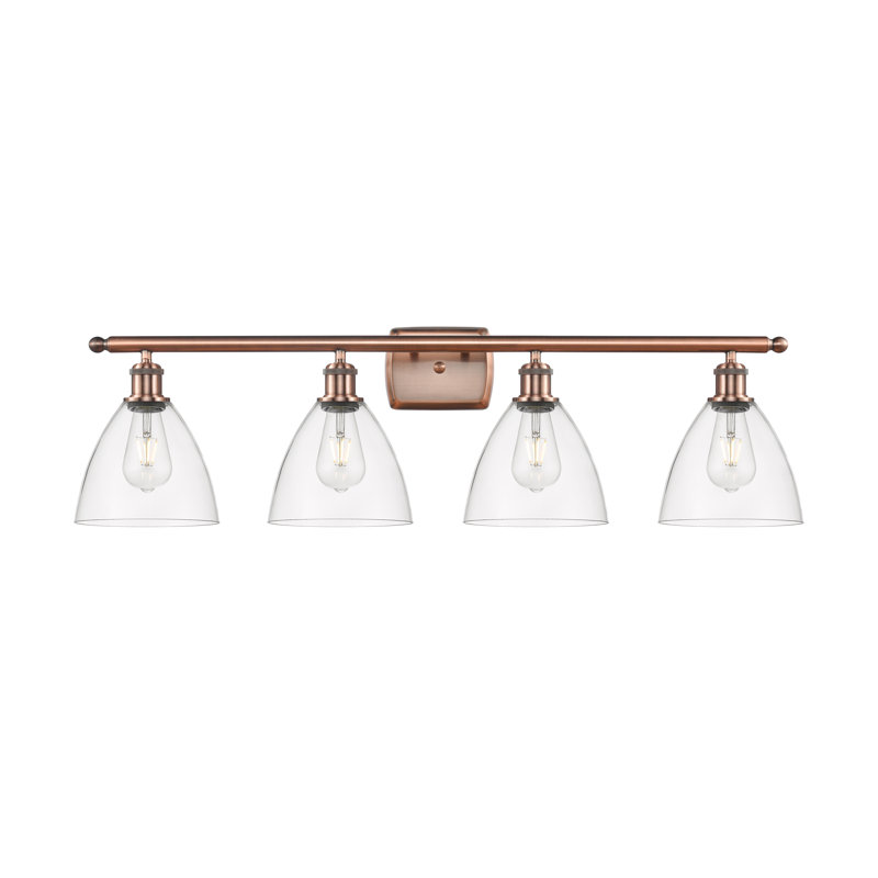 Éclairage pour meuble-lavabo 4 lumières Shauna, Incandescente, Transparent, Cuivre antique