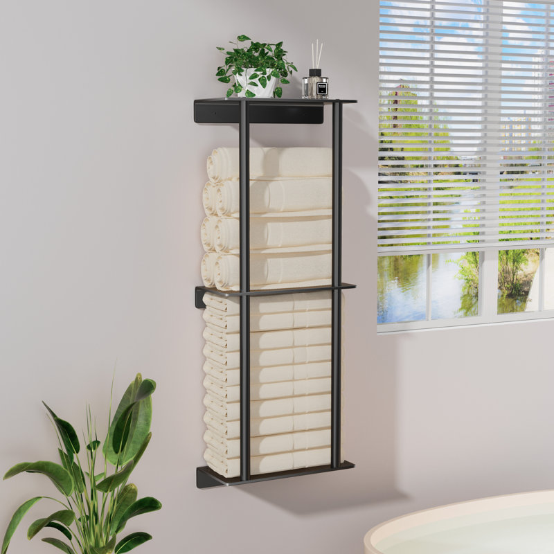 Wall Mounted Stainless Steel Towel Rack with 3-Tier Acrylic Shelf Towel Holder for Bathroom