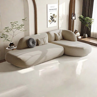 Creamy Wabi-sabi Style Living Room Sofa Upholstered Sectional