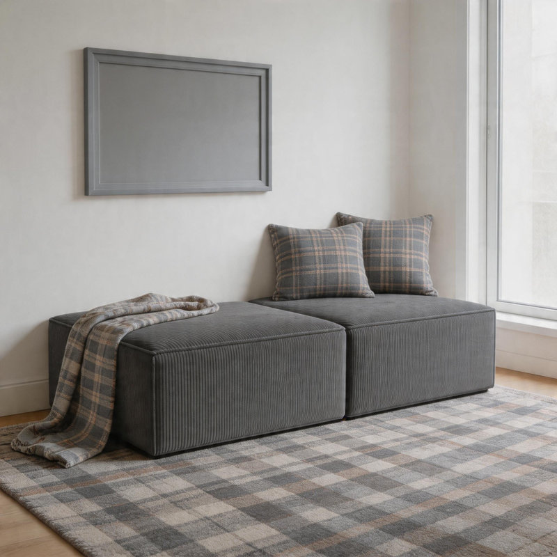 Repose-pieds 29,5 po Velours côtelé modulaire en mousse sans assemblage requis, Gris