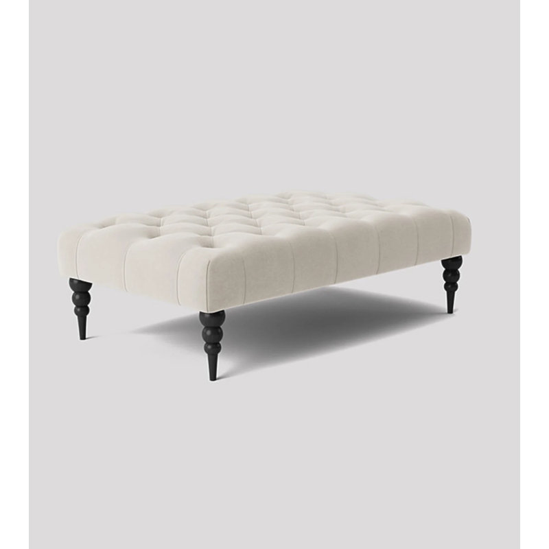 Alyana Rectangle Ottoman Bench with Wooden Legs - Plush Velvet Chesterfield Upholstered Footstool, 35cm H x 90cm W x 50cm D