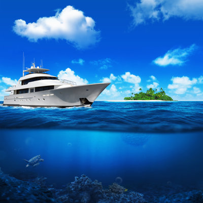 White Yacht In Sea. by Ales_Utovko - Wrapped Canvas Print