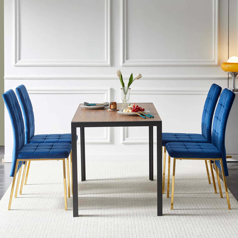 Ensemble de salle à manger 5 pièces, Bleu / doré