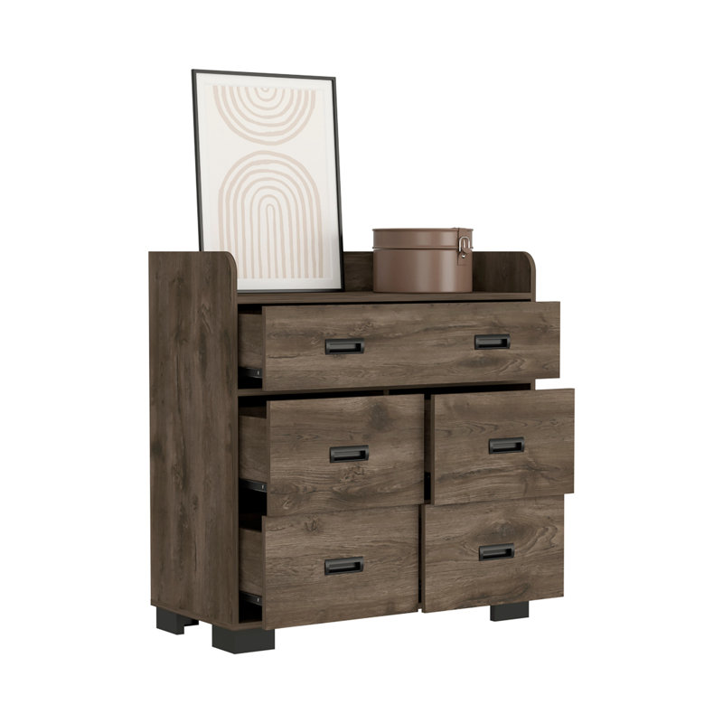 5 - Drawer Dresser, Dark Brown