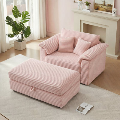 47.24" Corduroy Chaise Lounge Single-Person Armchair With Movable Storage Ottoman And USB Port