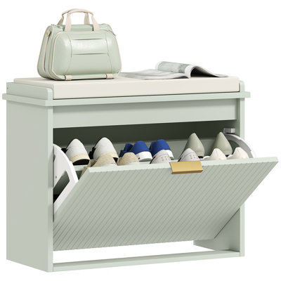 HOMCOM Shoe Bench, Padded Seat Cushion, Flip-Drawer