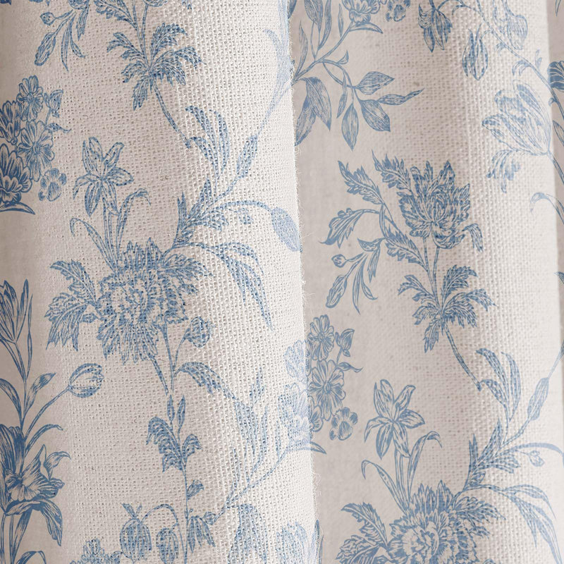Rideau de douche bleu à motif floral en lin et coton Cottagecore