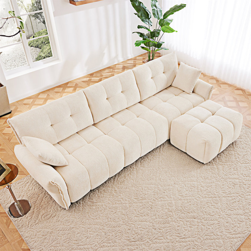Canapé rembourré avec repose-pieds et coussins, Blanc