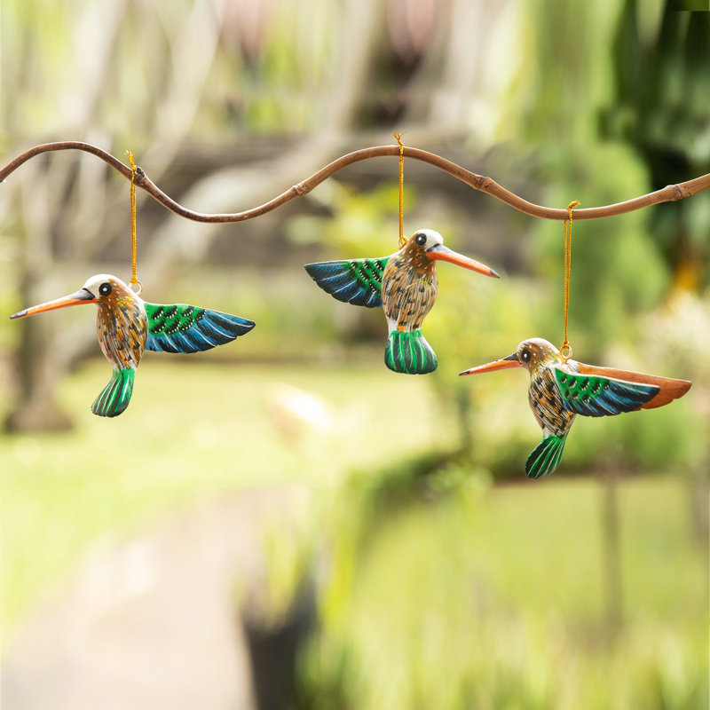 One Allium Way Handmade Hummingbird Joy Wood Ornaments