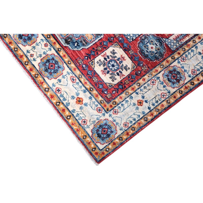 Tapis rouge et blanc noué à la main de haute qualité