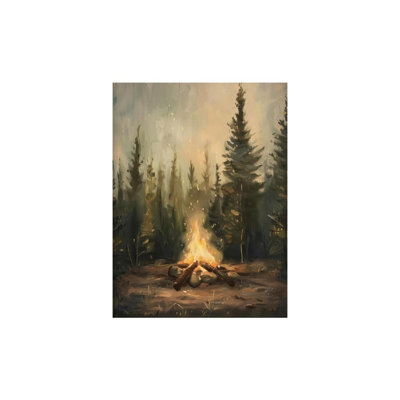 Pin rustique, feu de camp, thème de la montagne, art mural sans cadre, 16 x 20
