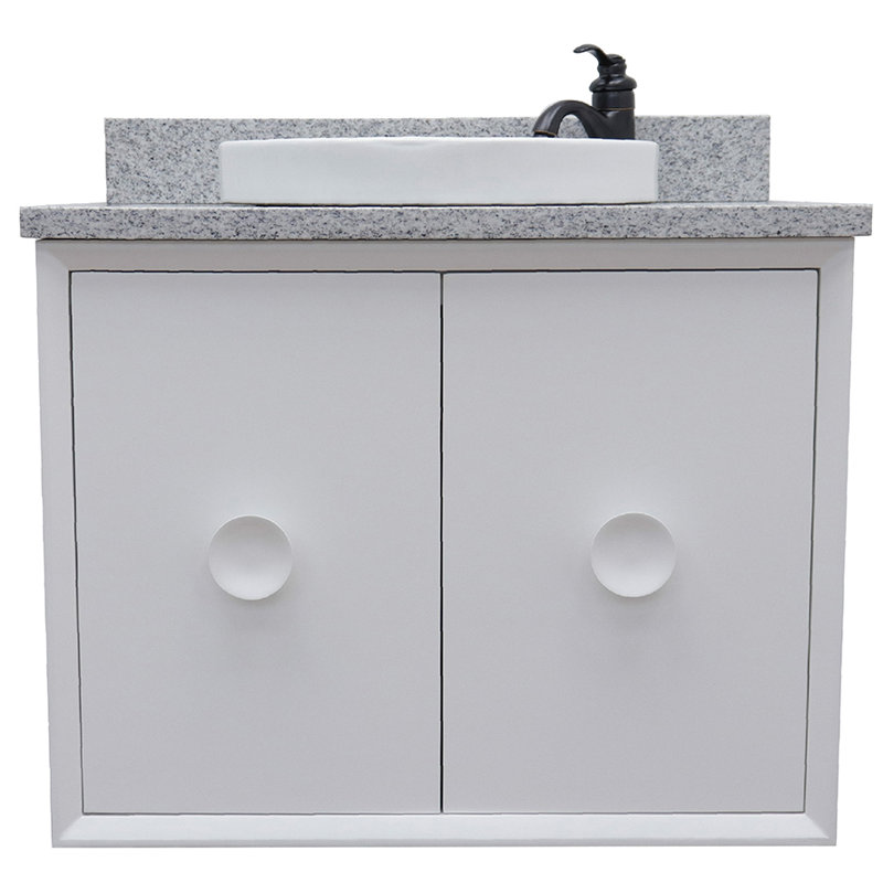 Ensemble de meuble-lavabo mural simple 31 po Crumley, Blanc / gris granit
