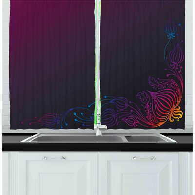 2 Piece Rainbow Colored Image with Backdrop Flower Like Swirls Art Kitchen Curtain -  East Urban Home, 7B28C72BBE6940E9B48A91E71A5C4685