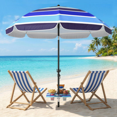 Beach Umbrella with Foldable Table and Cup Holder, Multicolor